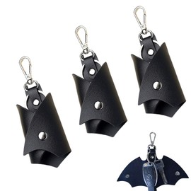 Black Leather Bat Keychain, Holder With Ring Clip for Car Keys - Goth Covers for Men Women Gifts 3 PCS