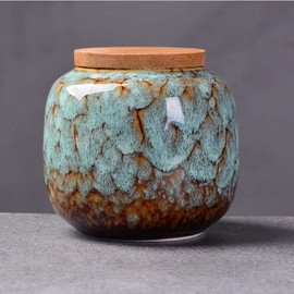Ceramic Storage Jars, Vintage Chinese Style Storage Jars with Bamboon Lid, Traditional Tea Tins Cans Canister for Kitchen Spice, Tea, Coffee, Condiment (Light blue)