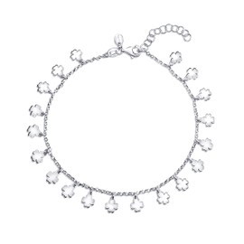 Amberta Women 925 Sterling Silver Anklet with Charms: Ankle Bracelet with Clovers - 22 + 3 cm