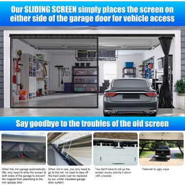 Sliding Garage Door Screen 16x7FT for 2 Car Garage Doors, Magnetic Garage Screen Door with Track Closure, Thicker 265g/㎡ Mesh, 16x7Ft Retractable Garage Door Screen(Patent has Been published)