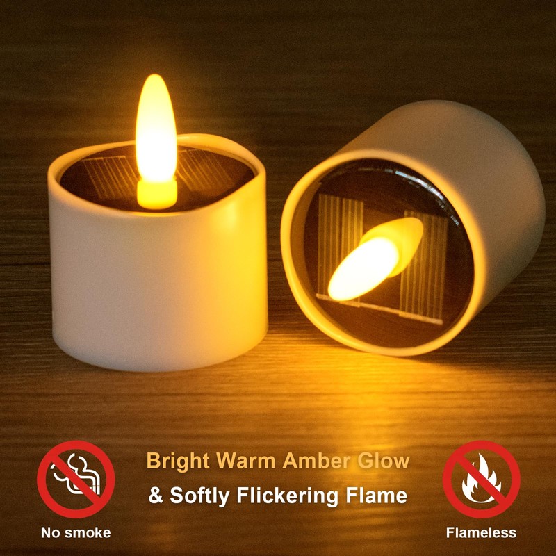 HL Solar Tea Lights Outdoor Waterproof, 6PCS Flickering Flameless Candles,