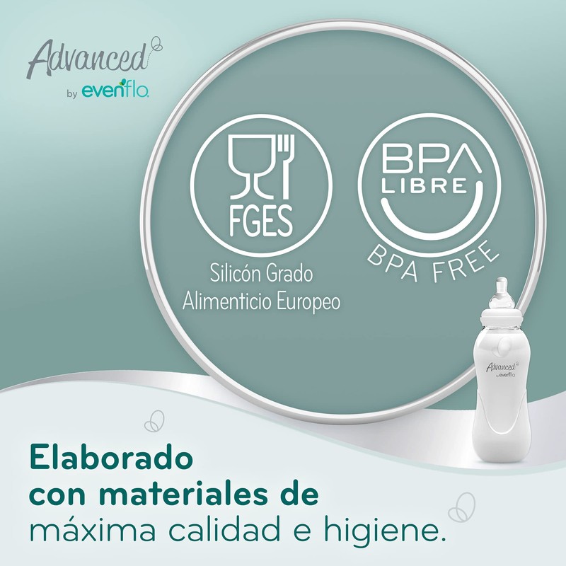 Advanced by Evenflo, Biberón Anticólicos Cuello Estándar, Transparente, Flujo Lento,