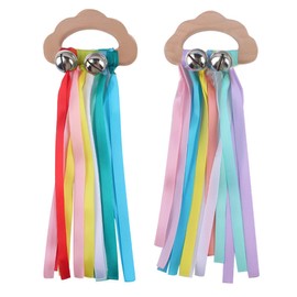 JAZOKA 2PCS wooden baby toys sensory toys Sensory Teething Wooden Ring Baby Toys