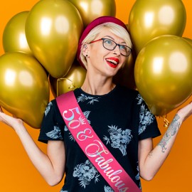 Generic Fabulous 50th Birthday Sash with Iridescent Foil, Hot Pink Funny 50th Birthday Sash for Women 50th Birthday Party Decorations Birthday Sign Birthday Gift(Hot Pink + Iridescent)