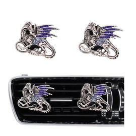 ORIESSE Bling Dragon Car Decor,2pcs Silver Blue Vintage Dragon Car Air Freshener Vent Clips,Refillable Diffuser