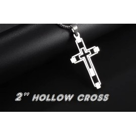 Fashion Jewelry Large PRAY HOPE PROTECT FAITH CROSS Pendant On 925 Plated Silver 26" Chain Men