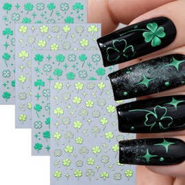 St. Patrick's Day Nail Stickers Green Clover Nails Stickers Reusable 3D Self Adhesive Nail Art Decals for Women Girls St. Patrick's Day Manicure Decoration Supplies 4 Sheet