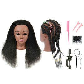 RYHAIR Mannequin Head with Human Hair for Hairdresser Training Braiding Styling Manikin Cosmetology Makeup Manican Doll Display Practice with Stand