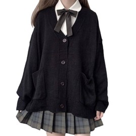 TXYJJP Womens Japanese Cute Kawaii Knitted Cardigan Sweater Cosplay Long Sleeve Button Down JK School Uniform Jacket