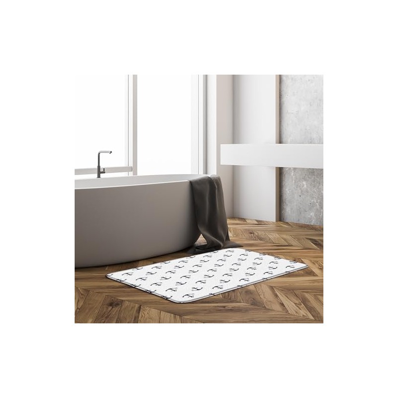 Nautical Anchor Bath Mat,Navy Blue White Anchor Ocean Bathroom Kitchen