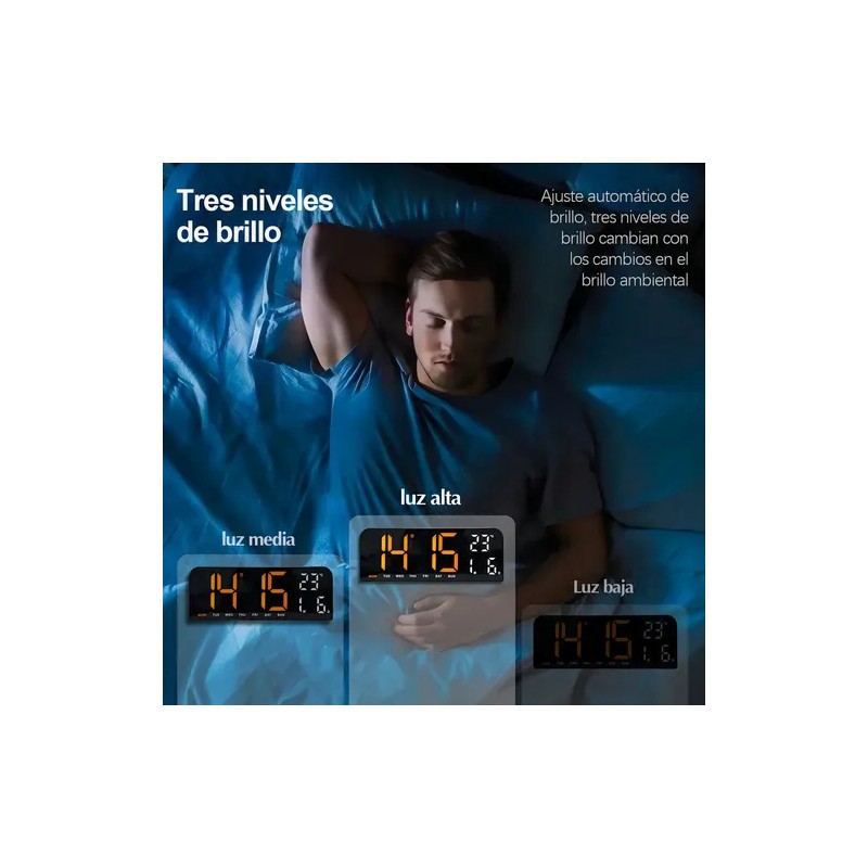 Reloj Digital Royemai Rectangular Negro con Termómetro y Alarma para