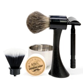 Kikc Juego de 2 brochas de afeitar hechas a mano con mango negro