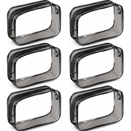 Cosmetiqueras Transparentes 6 Piezas, Bolsas de Maquillaje de Viaje PVC Impermeables con Cremallera, Estuches Organizadores para Cosméticos y Artículos Personales, Negro, 18 x 12 x 6 cm