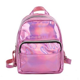 APOSITV Women's Rucksack, Metallic, Small, Silver, Pink, Sparkle, Lightweight, Hologram, pink metallic
