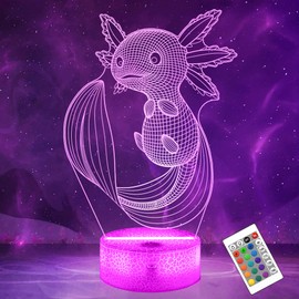 OkiyiD Axolotl Night Light, Axolotl Gifts, 3D Axolotl Illusion Lamp with 16 Colors Changing Remote and Touch Control, Axolotl Decor for Kids Room, Girls Birthday Gifts