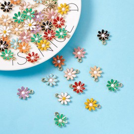 Craftdady 48pcs Enamel Flower Charms Light Gold Plated Alloy Floral Pendants Daisy 12 Colors for Necklaces Bracelets Earrings Jewelry Crafts Making