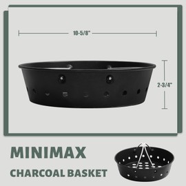 KAMaster Charcoal Basket Carbon Steel Fire Bowl for MiniMax,Small&Medium Bigg Green Eggs,Heavy Duty Enamel Coated Charcoal Ash Basket with Handles,Fire Box Bowls Ash Basket also for JR Kamado Grill