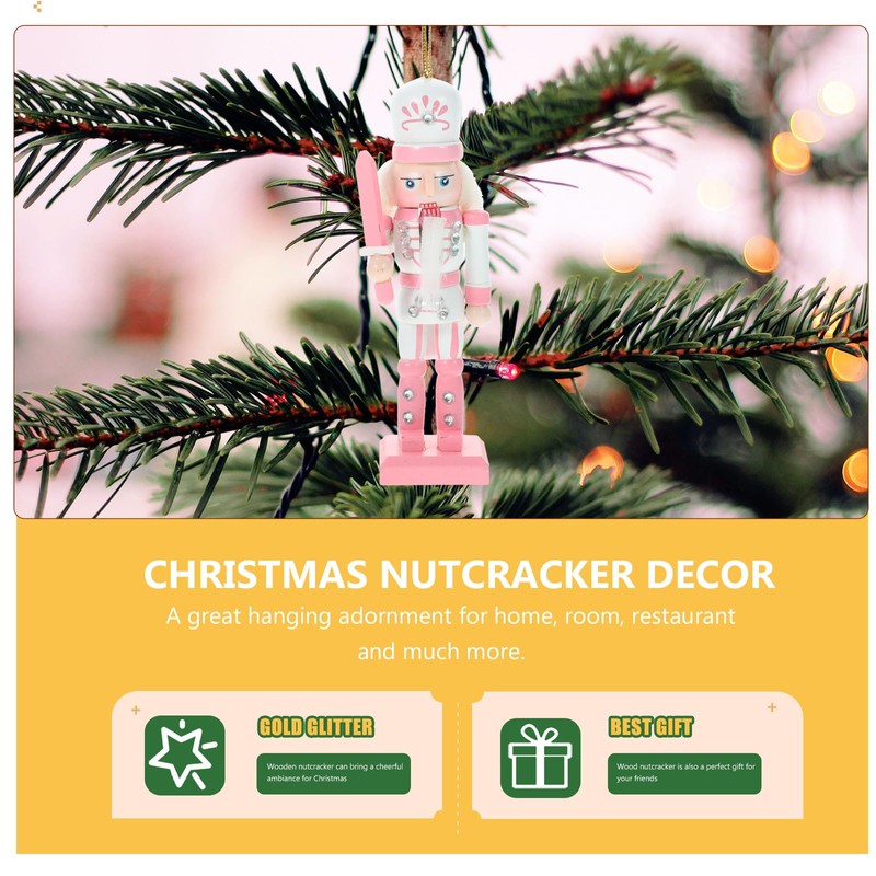 Happyyami 4pcs Pink Christmas Nutcracker Ornaments Candy Soldier Nutcracker Figurines