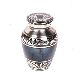 Small Keepsake Cremation Urn for Ashes, Funeral Memorial Miniature Token Urn (Blue Clouded)