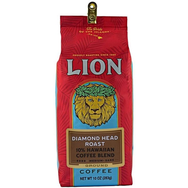 Lion Coffee, Diamond Head Roast, 10% Hawaiian Blend, Ground, 10 Ounce Bag