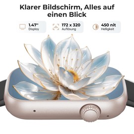 BOALZETD Smartwatch Damen Herren mit Telefonfunktion, 1,47'' Klein Fitnessuhr Pulsuhr SpO2 Schlafmonitor Menstruationszyklus Gesundheitsuhr Schrittzähler Sportuhr Fitness Tracker, Gold/Schwarz