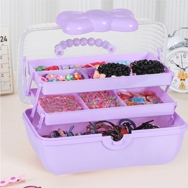 Huniupore Hair Accessories Organizer for Girls Headbands, Clips, Ties Baby Girl Supplies, Lockable Three-layer Folding Craft Organizers and Storage Plastic Jewelry Box,10.8 * 5.9 * 5.7in (Purple)