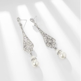 1920s Vintage Flapper Pearl Earrings Art Deco Earrings Roaring 20s Flapper Jewelry Wedding Dangle Earrings Women Gift