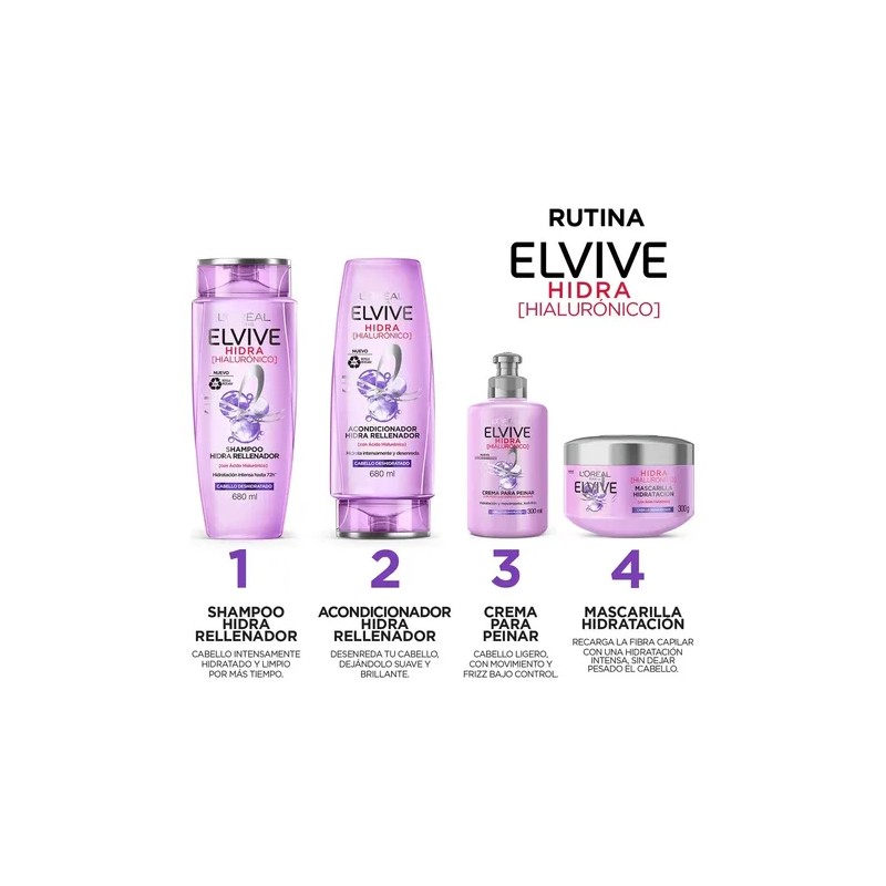 Kit 3 Elvive Hidra Hyalu: Acondicionador, Shampoo Y Crema