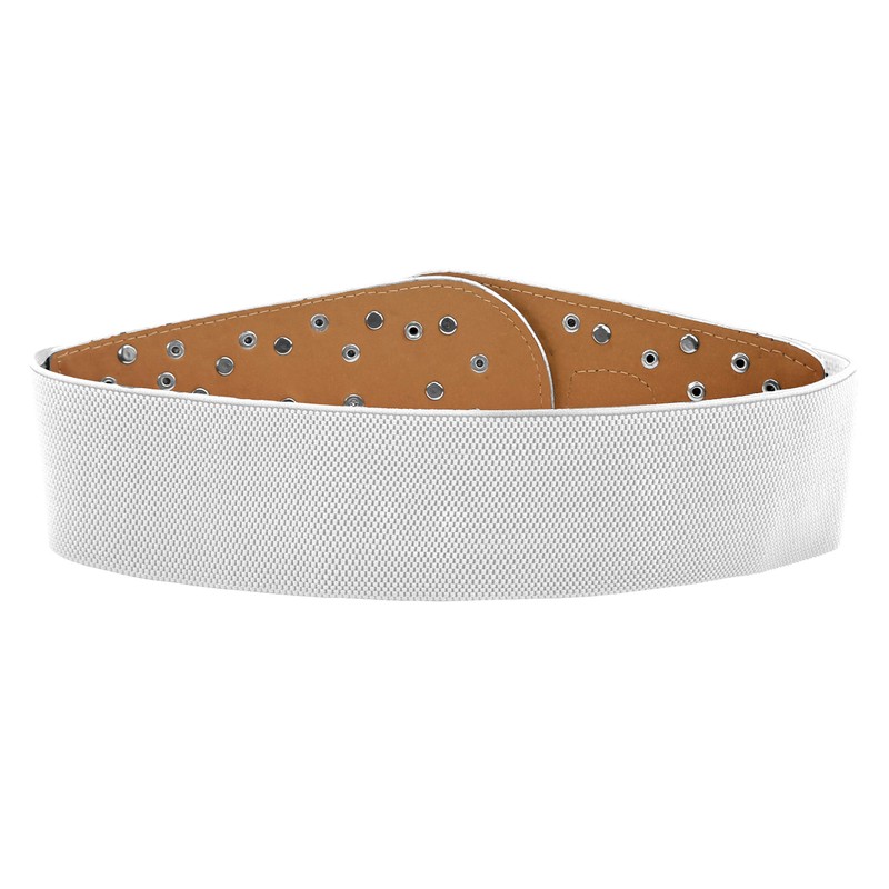 BlackButterfly Wide Elastic Stretch Retro Metal Interlock Buckle Belt (White,