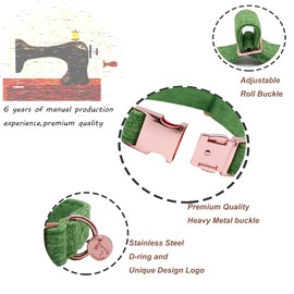 DOGWONG Green Dog Collars and Lead, Comfortable Adjustable Dog Collar for Small and Medium Dogs