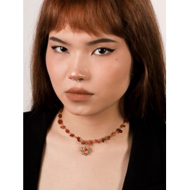 Sacina Boho Gothic Hippie Sun Necklace, Healing Nature Crystal Choker Necklace, Cystal Necklaces for Women, Carnelian Necklace, Boho Necklace,Hippie Necklaces,Christmas New Year Jewelry Gift For Women