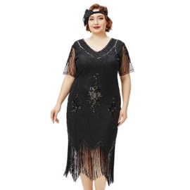 BABEYOND Great Gatsby Dresses for Women Plus Size Cocktail Dress 1920s Flapper Costume for Women Black