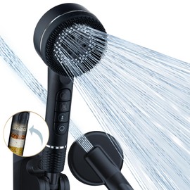 Firesandrox Filtered Shower Head, High Pressure, 4 Adjustable Spray Modes, ON/OFF Button, Replaceable Filter for Hard Water Softening, Chlorine Removal, Massaging Shower Head (Black)