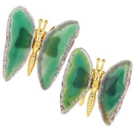 Nupuyai Pack of 2 Agate Slices Butterfly Figure Decorative Crystal Butterfly Gemstone Figures Animals for Feng Shui, Home and Office Decor (Green)