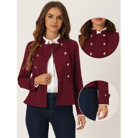 Allegra K Vintage Peplum Steampunk Jacket for Women's Lapel Collar Double Breasted Casual Office Blazer Small Burgundy