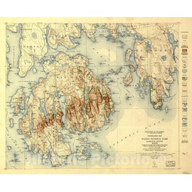 Historic 1931 Wall Map - Topographic Map, Acadia National Park, Hancock County, Maine. 24in x 20in