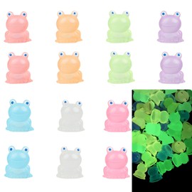 DERAYEE 14 Pcs Resin Frog Luminous Wooden Elf Figures Luminous Miniature Decoration Cute Doll Collection Gift Garden Ornament Figurine Props (14 Frogs)