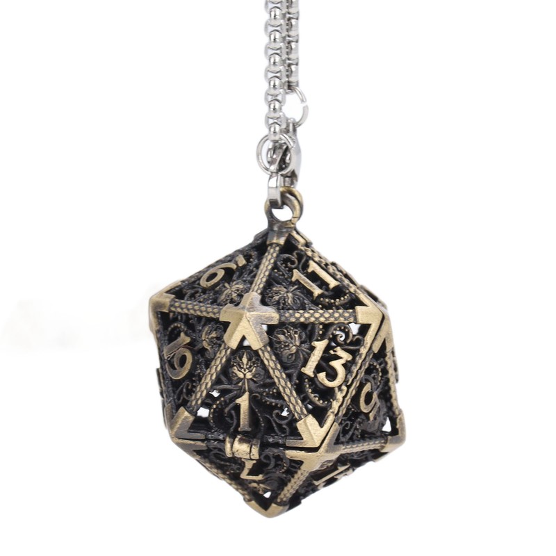Mini Dice Set Necklace Antique Tiny Small Metal Hollow Polyhedral
