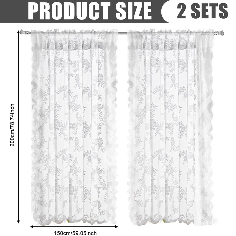 Set of 2 White Transparent Curtains: White Lace Curtain H