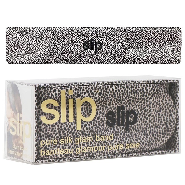Slip Silk Leopard Glam Band, One Size (19 - 25) - Pure 22 Momme Mulberry Silk Multipurpose Makeup Headband - Comfortable, Soft + Versatile Beauty + Spa Headband with Adjustable Fastening