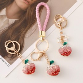 ZOONAI Cute Peach Keychain Purse Charms for Women Girls, Sweet Rhinestone Peach Bag Charms Keychain Wallet Purse Pendant (Pearl)