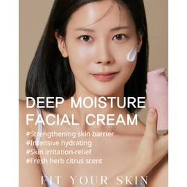 FIT YOUR SKIN Deep Moisture Facial Cream – Ceramide Face Moisturizer for Rough and Dry Skin - Skin Soften & Glow - Skin Irritation Free - Fresh Herb Citrus Scent, 1.69 oz.