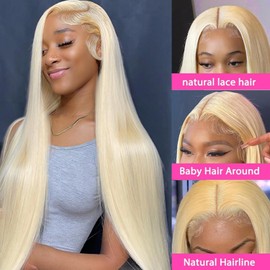 SUNKASA 28 Inch 613 Lace Front Wig Human Hair 200% Density 13x4 HD Blonde Lace Front Wigs Human Hair 613 Glueless Wigs Pre Plucked with Baby Hair Natural Hairline
