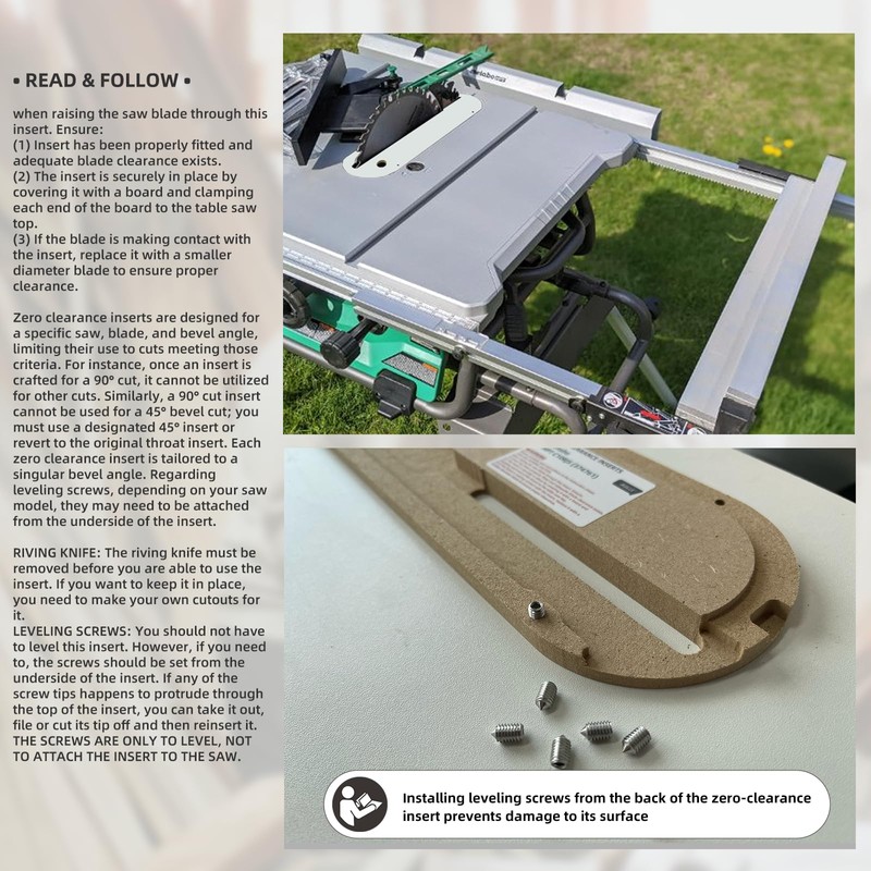 AGILLE Zero Clearance Inserts for Metabo HPT C10RJS Table Saws,
