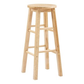 Pemberly Row Bar Stool Chair in Natural | Seat Height 29" | with Round Seat, Footrest | Indoor for Dining Room Kitchen Bar Table | Max Weight: 275 lbs