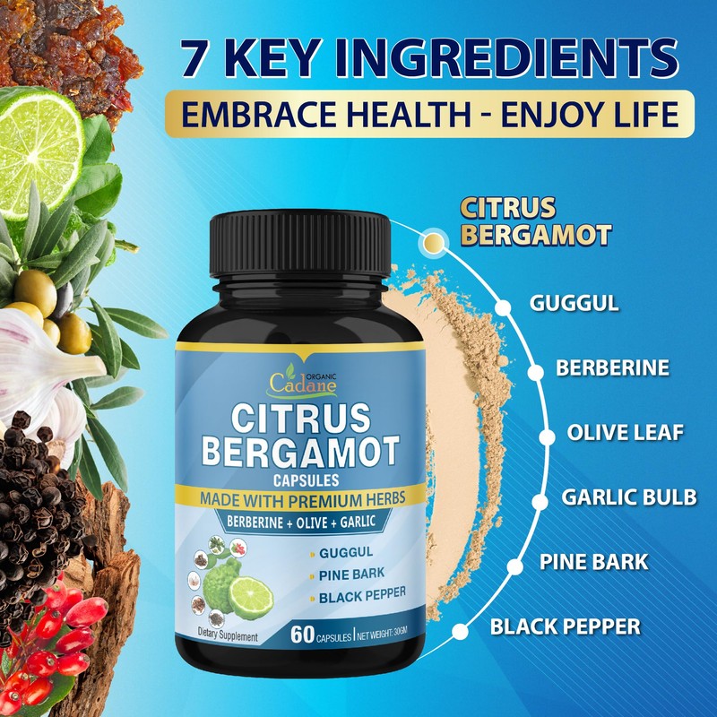 Cadane 2 Packs Citrus Bergamot Extract Capsules with Berberine, Olive,
