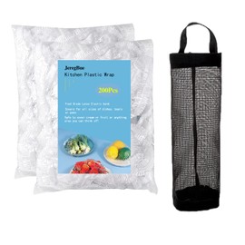 JeregBue Fresh Keeping Bags,200 PCS Reusable Plastic Bowl Covers and 1 PCS Plastic Bag Holder，Elastic Storage Wraps for Containers