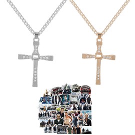 Zaky Pack of 27 Cross Rhinestone Chain Pendant Rhinestone Necklace in Fast and F Vin This Style Pendant Jewellery Sticker Suit, Zinc, Rhinestone