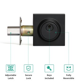 YAGU Contemporary Square Single Cylinder Deadbolt Lock for Front Door Entrance Modern High Security Heavy Duty Pack of 1 Interior/Exterior Left or Right-Handed Doors – Matte Black Finish