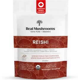 Real Mushrooms Reishi Powder - Organic Mushroom Extract Supplement with Potent Red for Energy Vegan Supplement, Non-GMO, 100 Servings